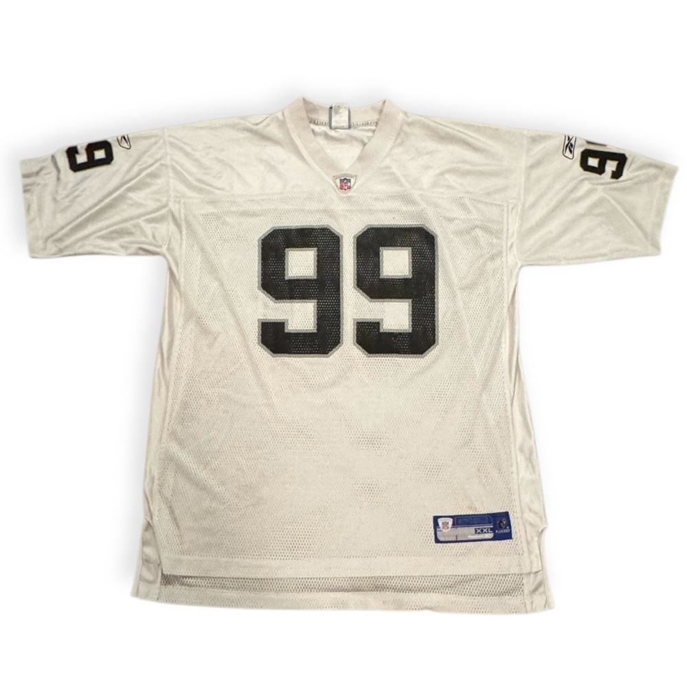 NFL Men's Warren Sapp White Football Jersey with Black and Gray Numbers